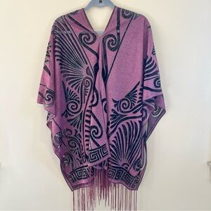 The Flutter Shawl multiway Violet with Graphic Black Print and Fringe